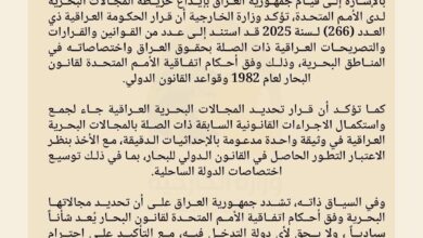 الخارجية العراقية:"ايداع الخرائط لدى الامم المتحدة شأن سيادي ولايحق لأي دولة التدخل فيه"